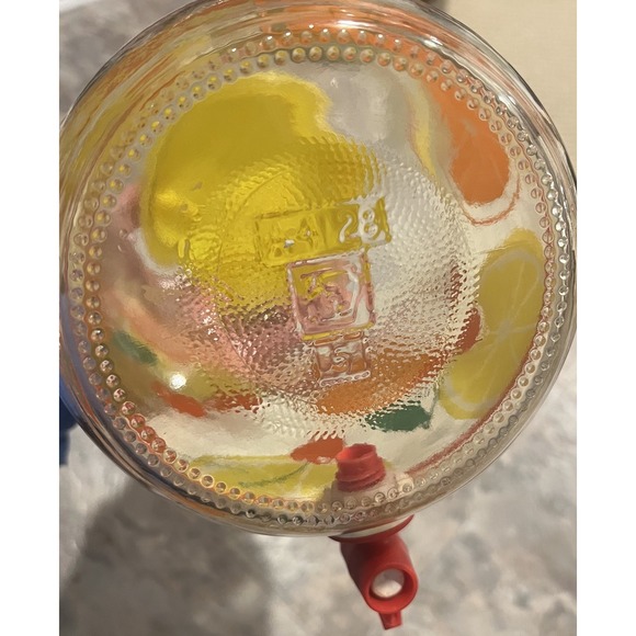 Vintage Sun Tea Glass Water Dispenser Beverage Jar Yellow Lid Cherries And Lemon - Picture 6 of 6